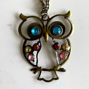 Hoot Couture: Owl Necklace with Colorful Gem Accents - for Owl Enthusiasts!